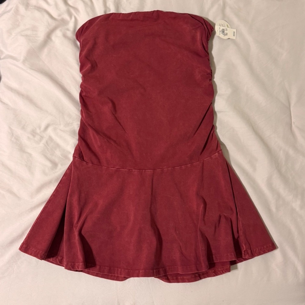 OFFLINE by Aerie Real Me Strapless Dress Red Ruched Tube Skort Dress Medium NWT